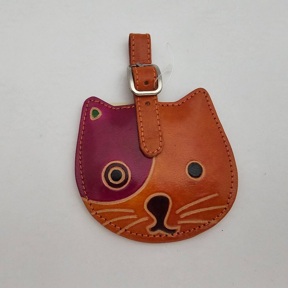 Serrv Leather Cat Tag!  New!
